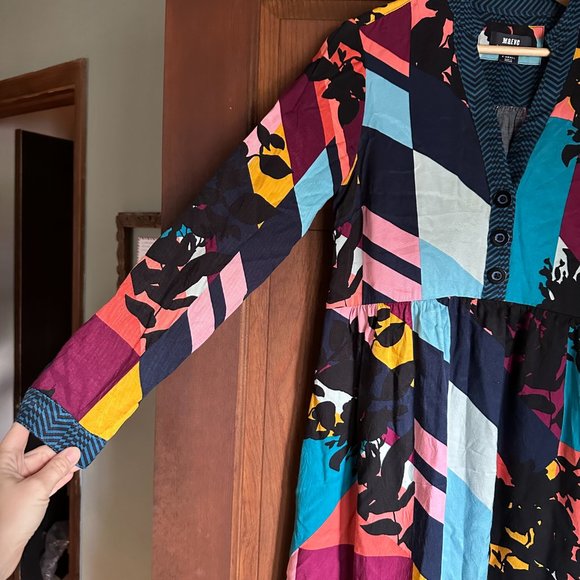 MAEVE for ANTHROPOLOGIE Gillian multicolored long sleeve dress XS teal patchwork - Picture 5 of 13